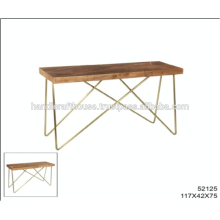 Industrial Mango Wood Top with Brass Inlay and Metal legs Console Table